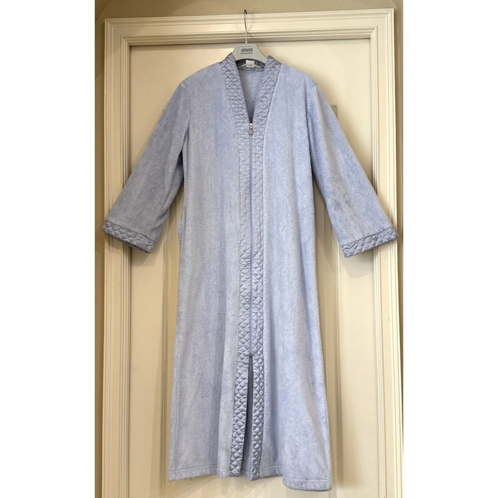 Diamond Tea Robe Caftan Blue Purple Velour Size M Zip Front Full‎ Length Cozy